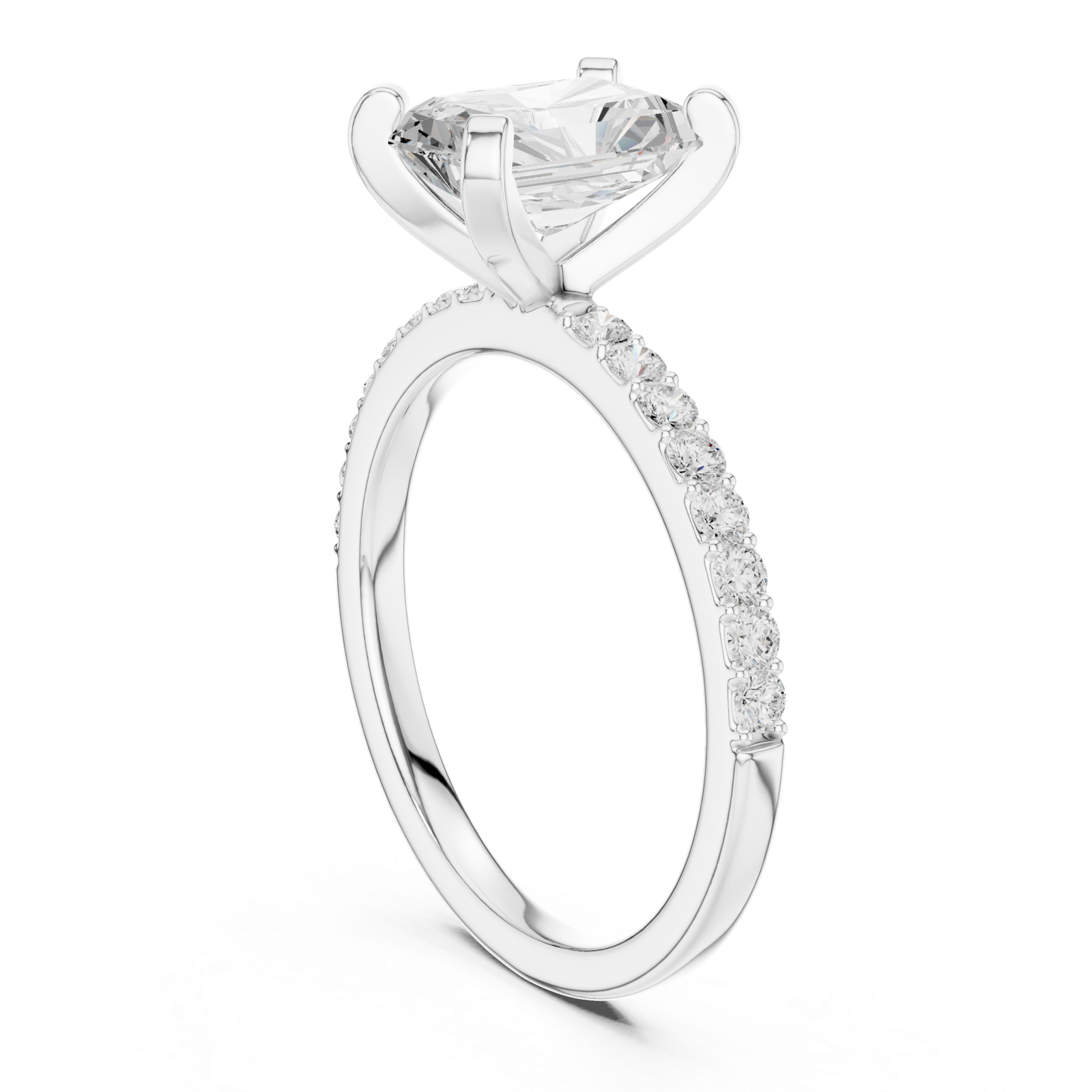 Gold Ring DDLR-040, Radiant center stone, White Gold, view 1