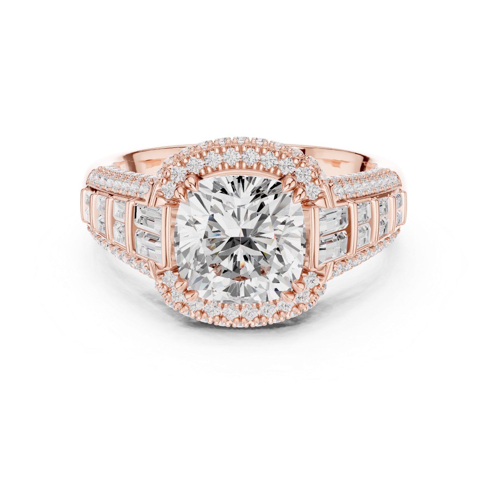 Gold Ring, Cushion center stone, Rose Gold, view 4