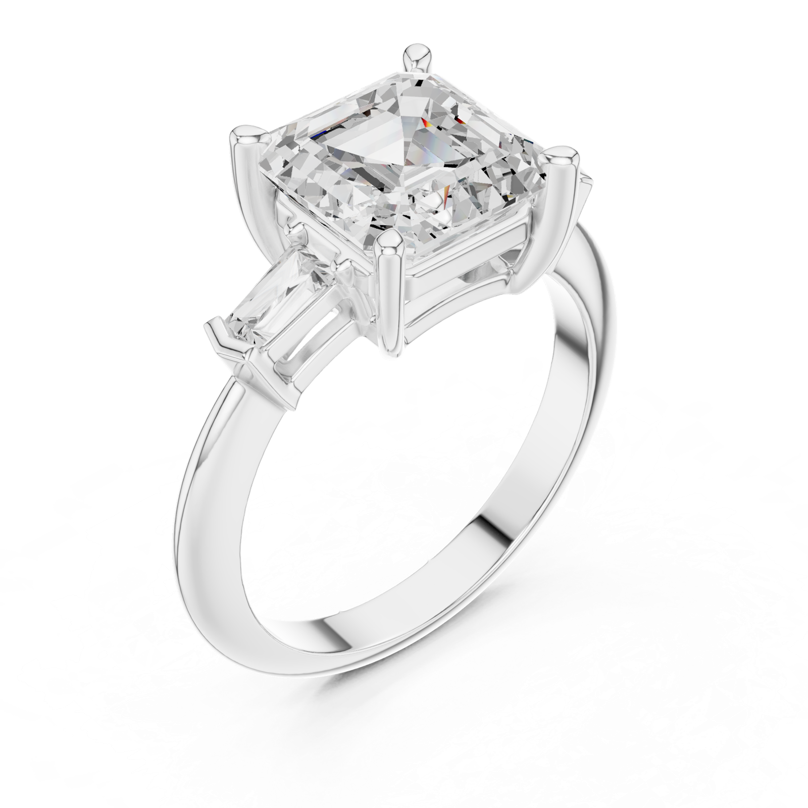 Gold Jewelry, Asscher center stone, White Gold, view 2