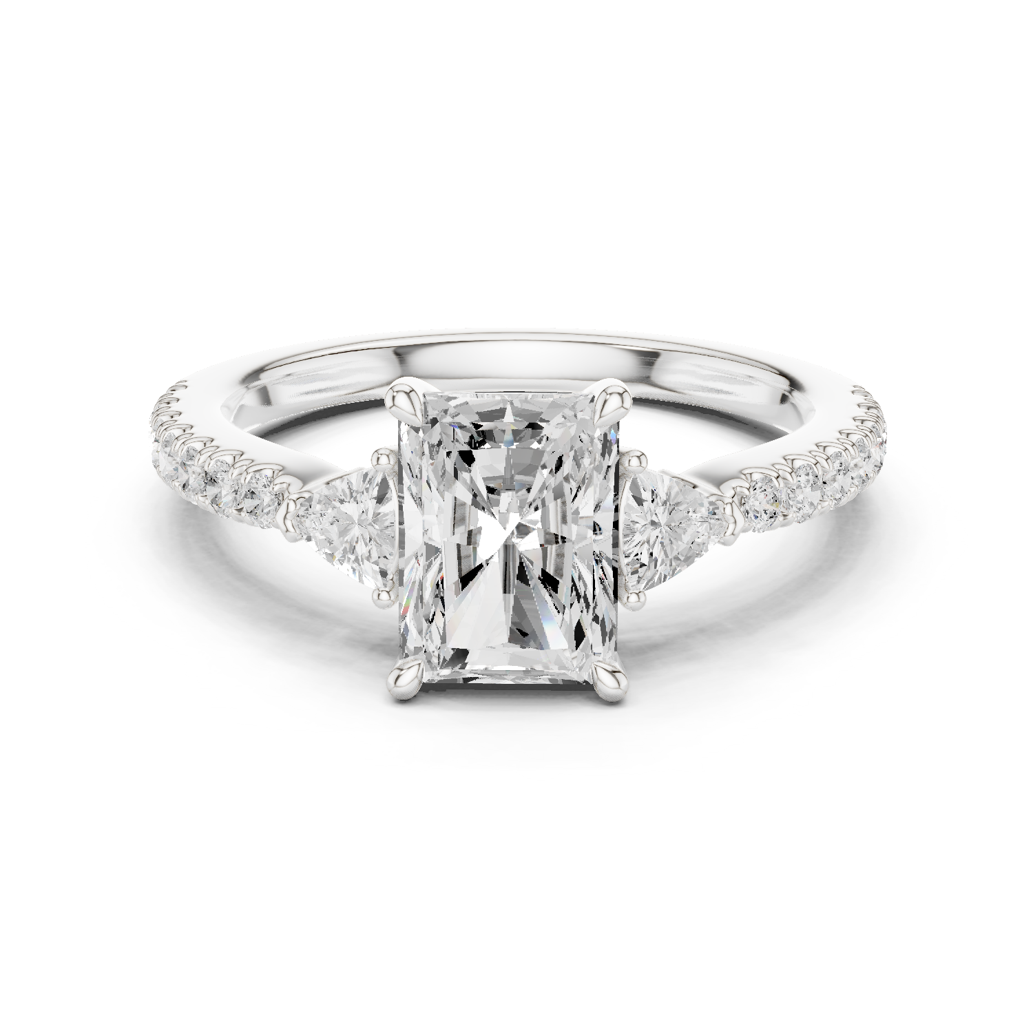 Gold Ring DDLR-037, Radiant center stone, White Gold