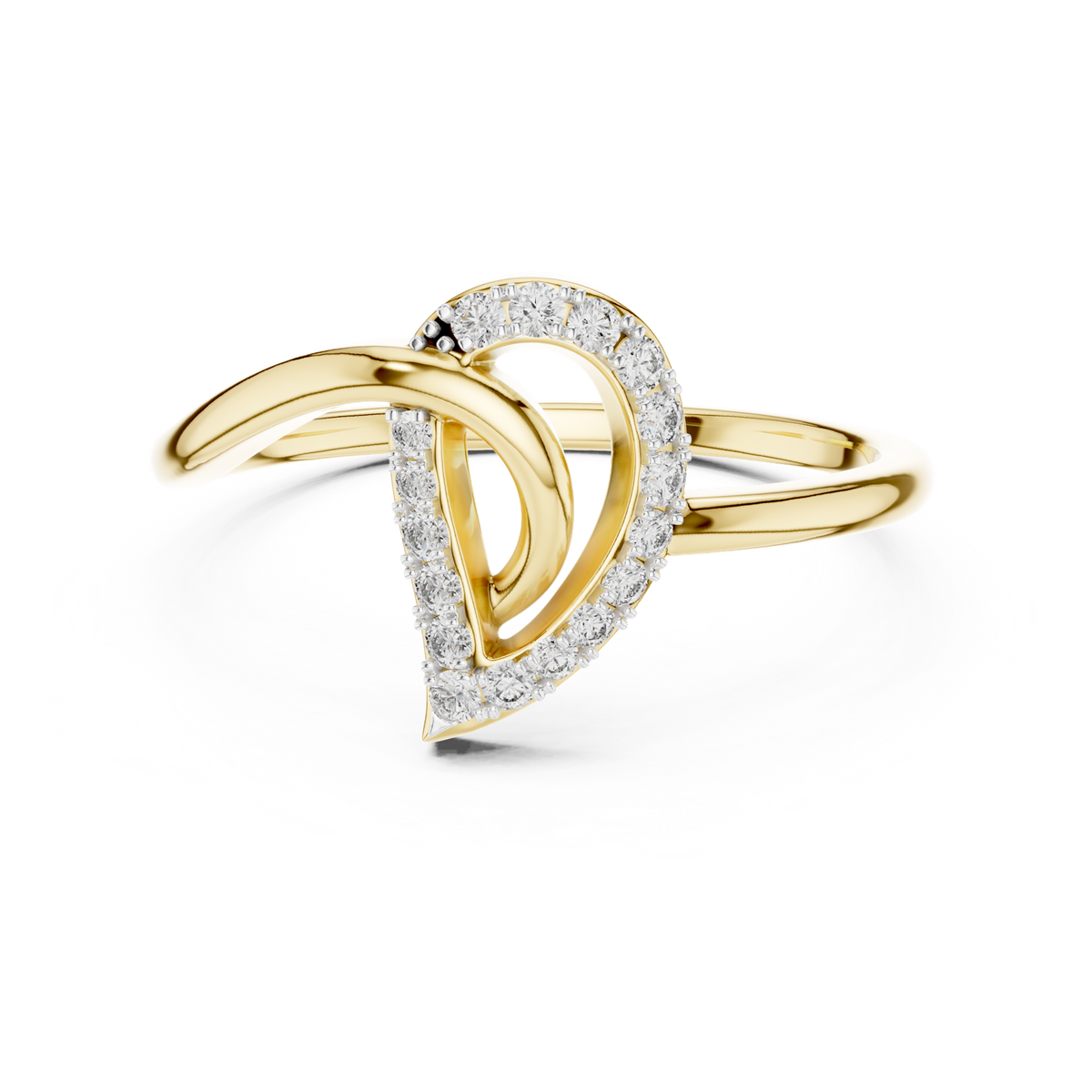 14K Solid Gold Lab Diamond Heart Cluster Ring, Yellow Gold