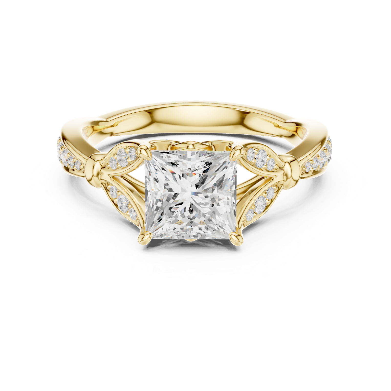 Gold Ring DDLR-257, Princess center stone, Yellow Gold, view 4