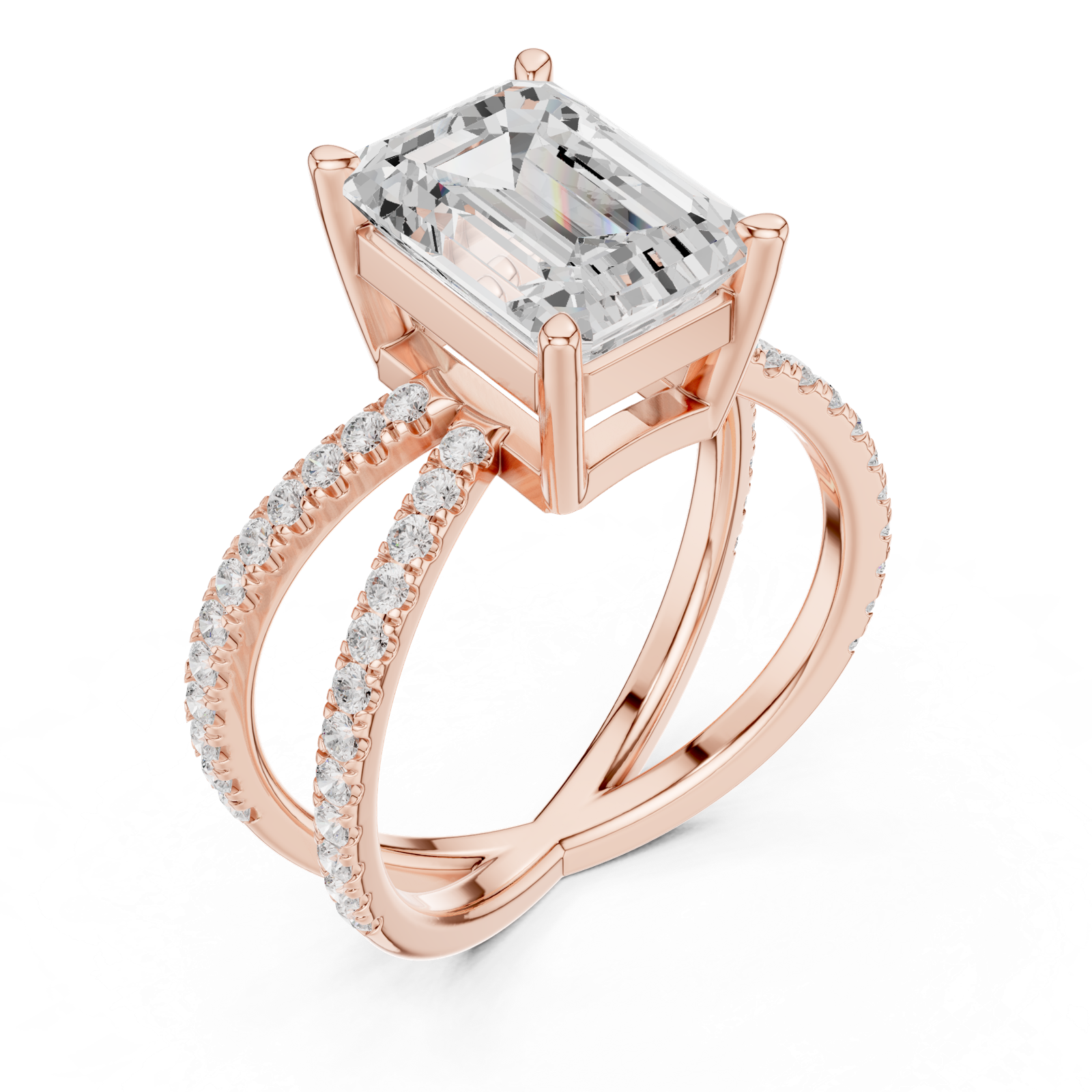 Gold Jewelry, Emerald center stone, Rose Gold, view 2
