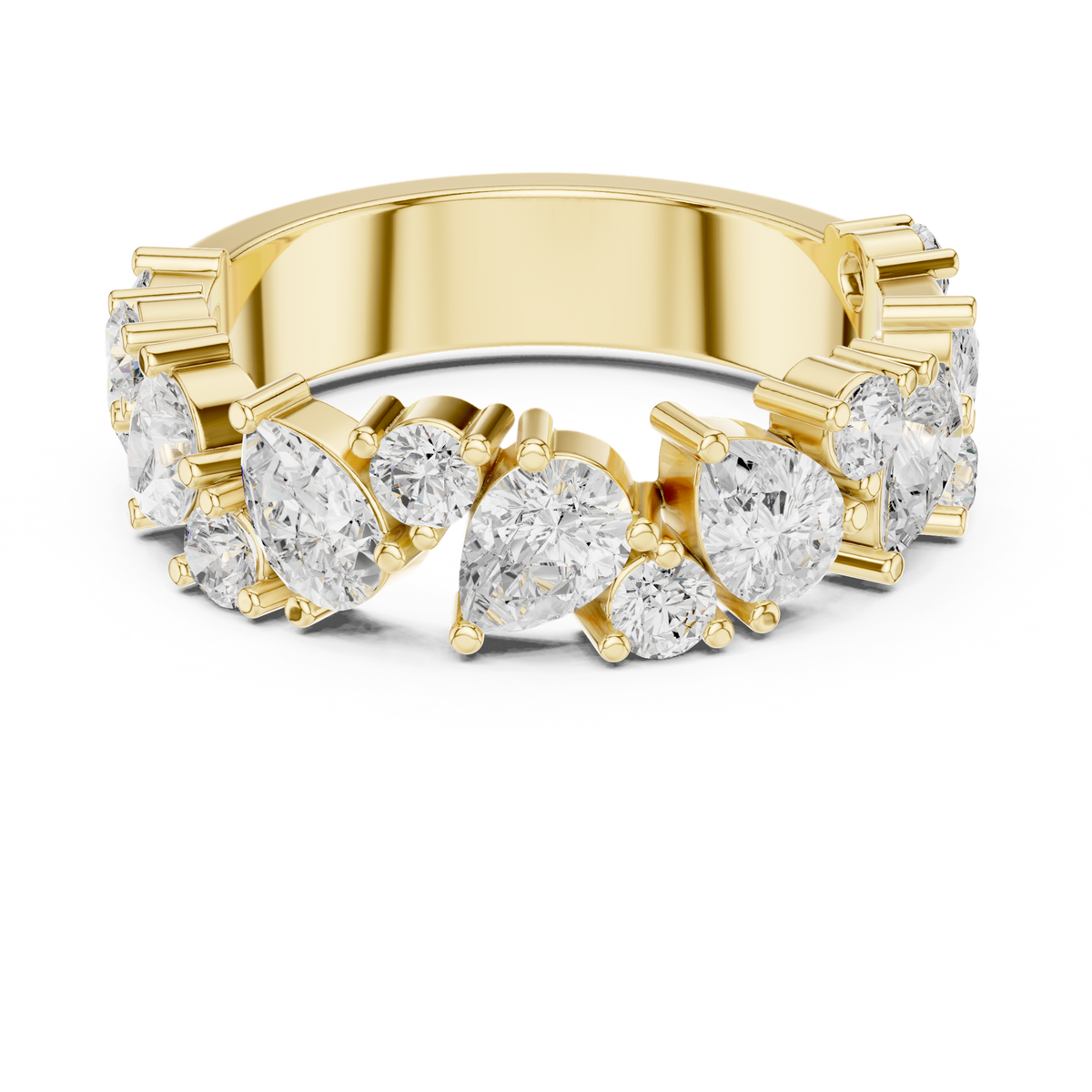 14K Solid Gold Lab Diamond Cluster Ring, Yellow Gold