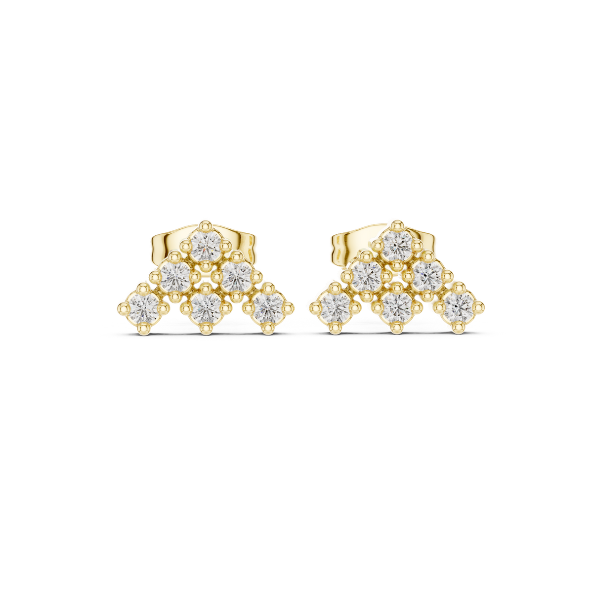 14K Solid Gold Lab Diamond Cluster Earrings, Yellow Gold