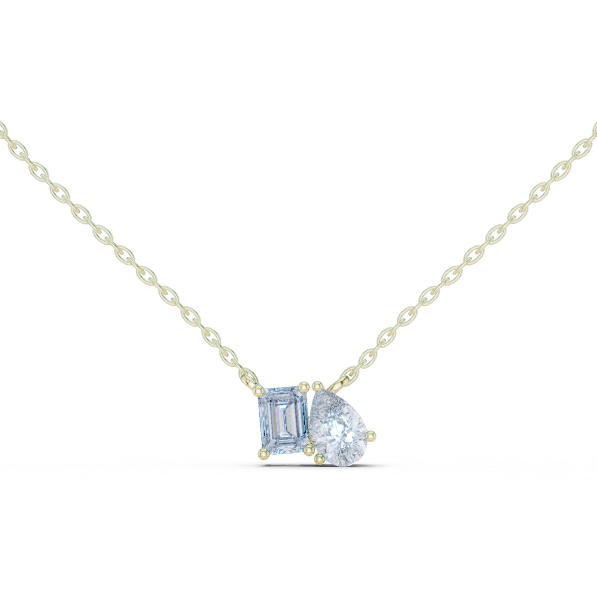 14K Solid Gold Lab Diamond Pendant Necklace, Yellow Gold