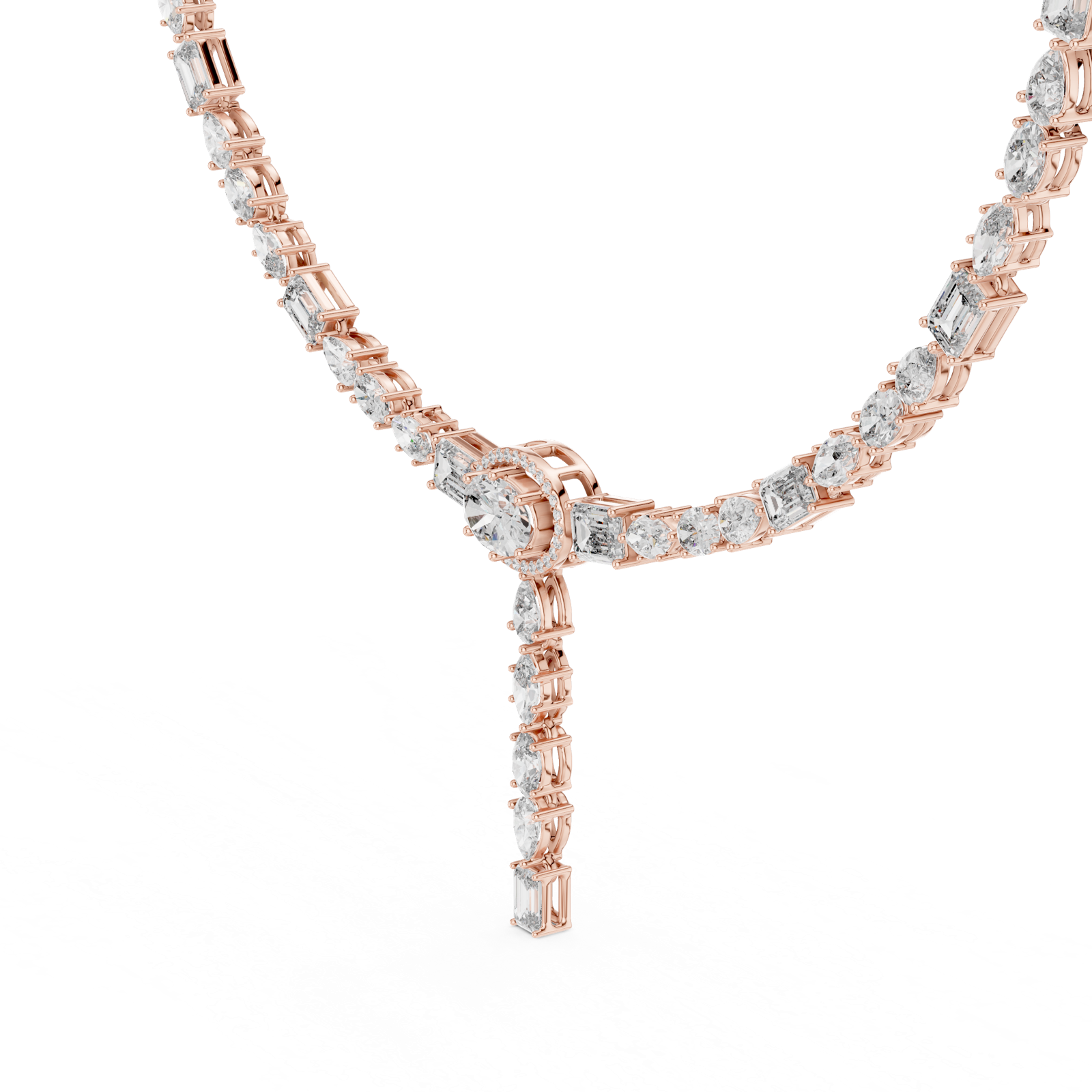 14K Solid Gold Lab Diamond Tennis Necklace, Rose Gold, view 1