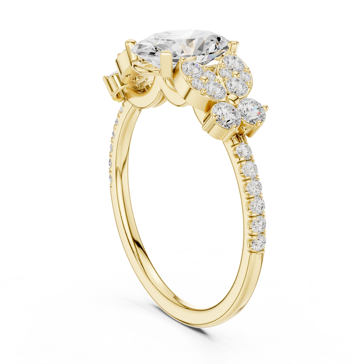 14K Solid Gold Lab Diamond Three-Stone Ring, Yellow Gold, view 1