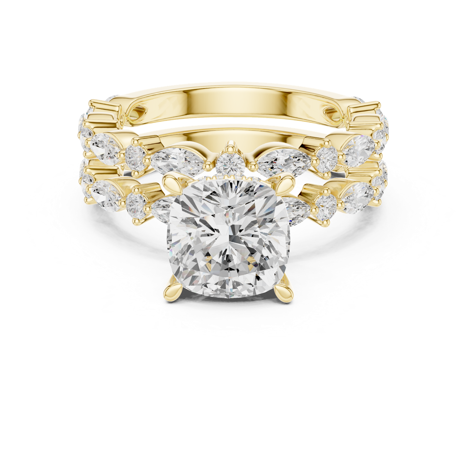 Gold Ring DDLR-301, Cushion center stone, Yellow Gold, view 4