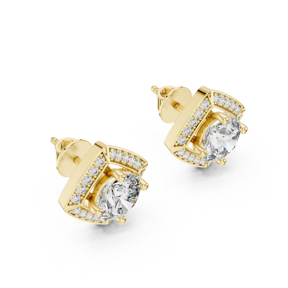 14K Solid Gold Lab Diamond Halo Earrings, Yellow Gold, view 2