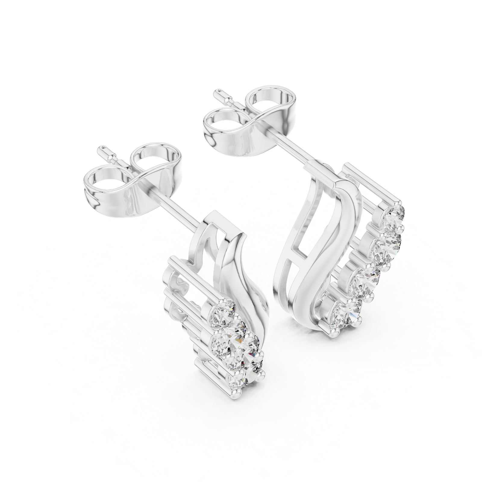 Gold Earrings L29-2, White Gold, view 2