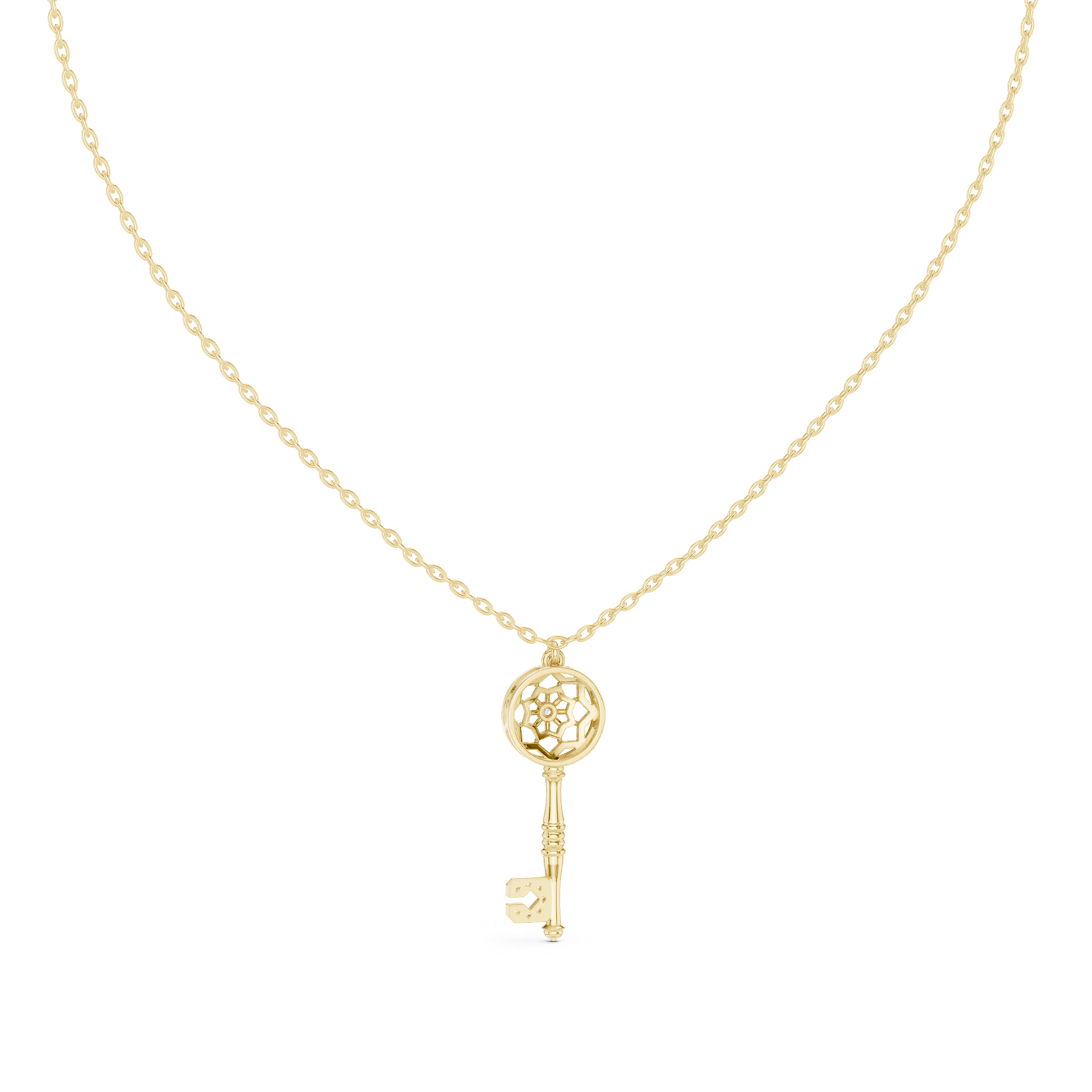 14K Solid Gold Lab Diamond Pendant Necklace, Yellow Gold