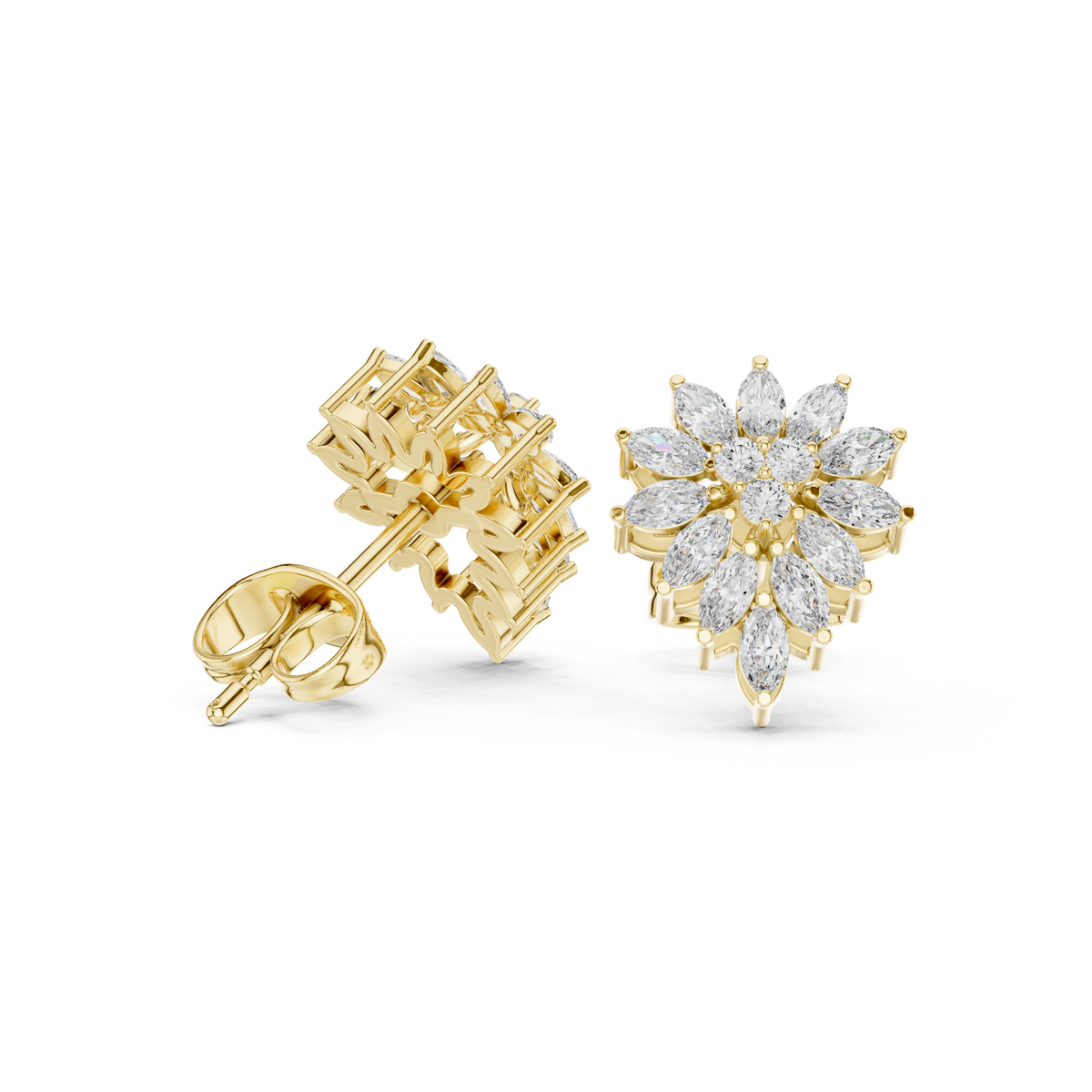 14K Solid Gold Lab Diamond Flower Cluster Earrings, Yellow Gold, view 1