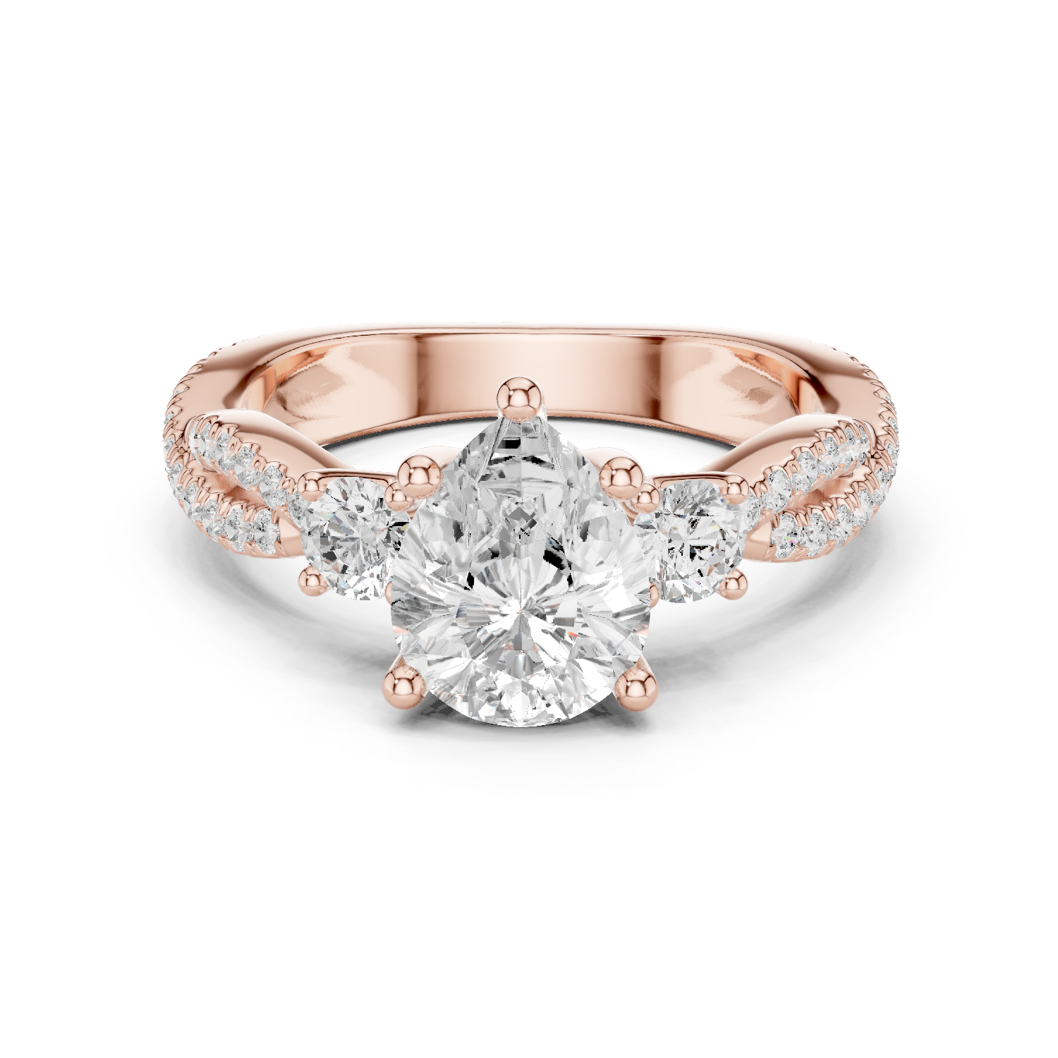 Gold Ring DDLR-281, Pear center stone, Rose Gold
