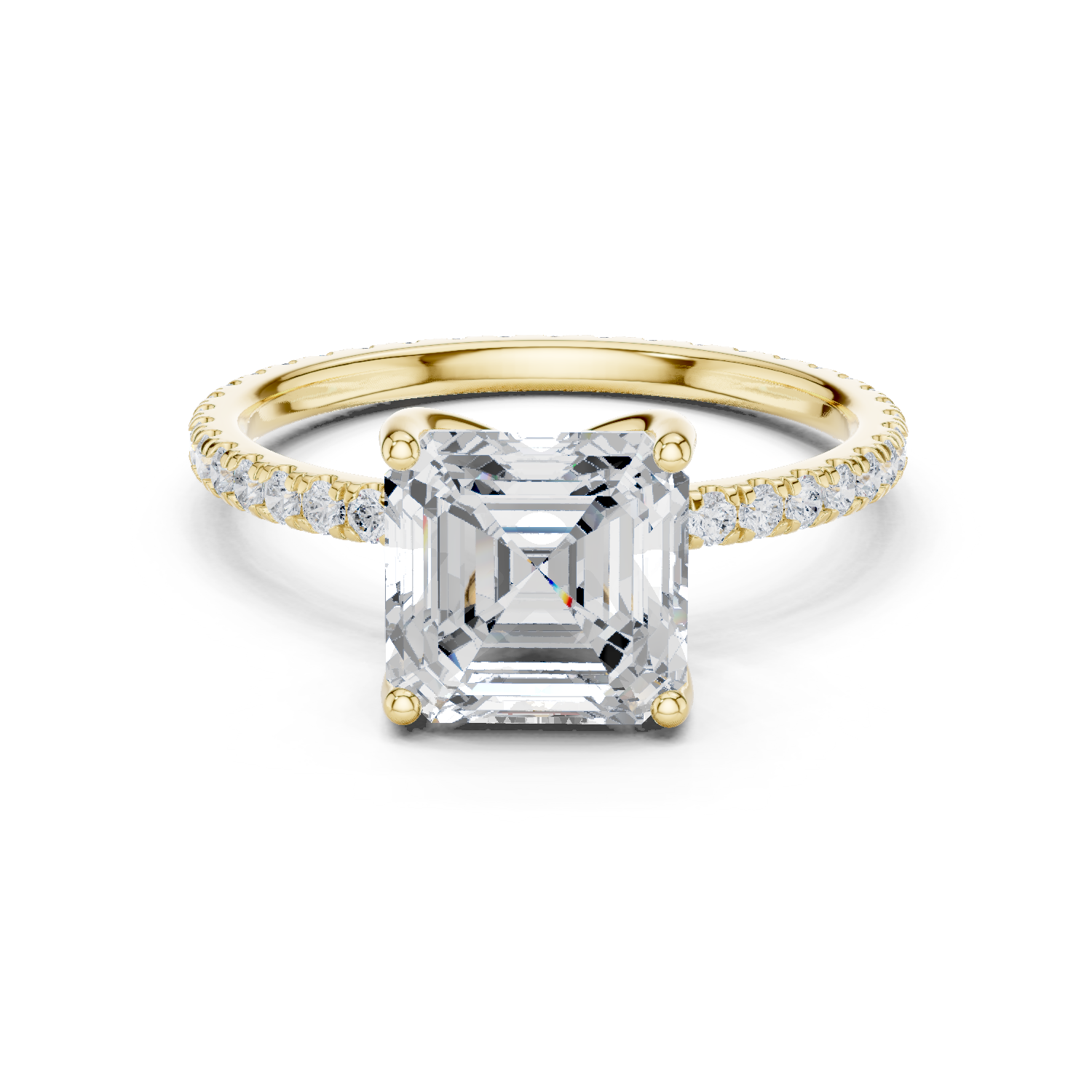 Gold Jewelry, Asscher center stone, Yellow Gold