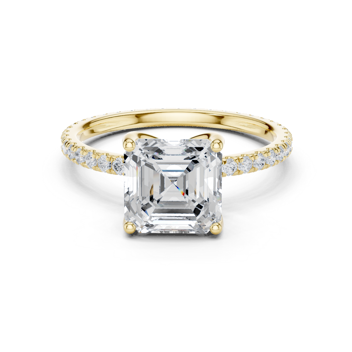 Gold Jewelry, Asscher center stone, Yellow Gold