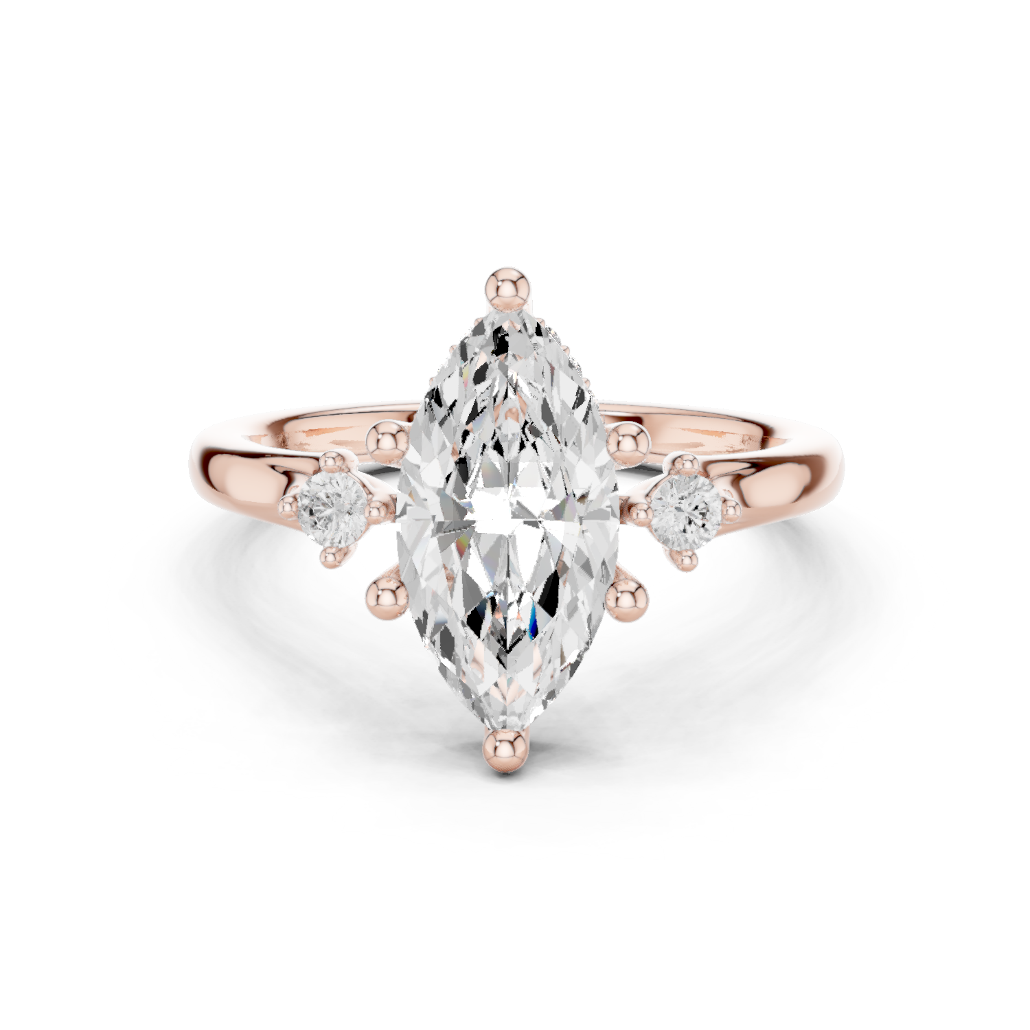 Gold Ring DDLR-164, Marquise center stone, Rose Gold