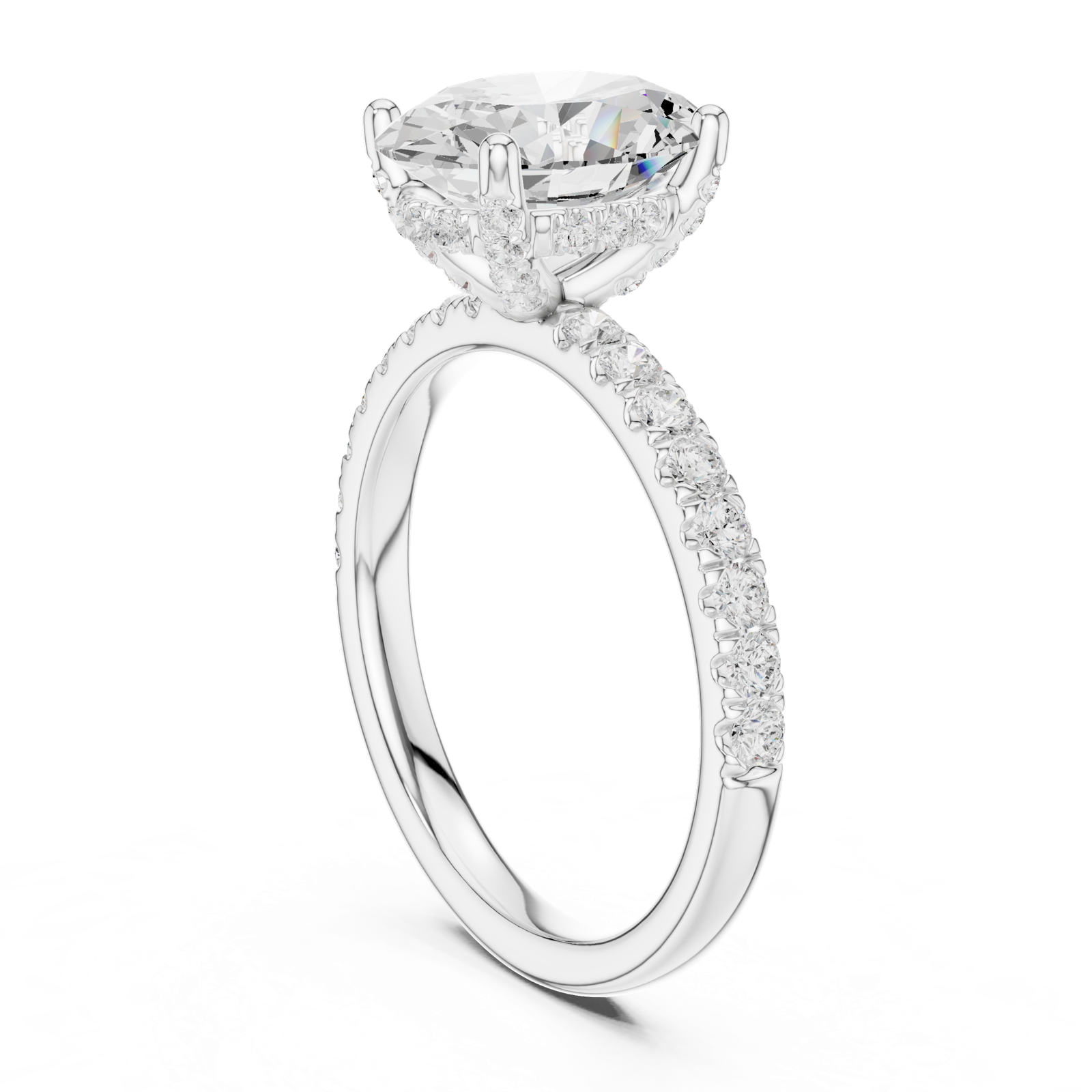 Gold Ring DDLR-161, Oval center stone, White Gold, view 1