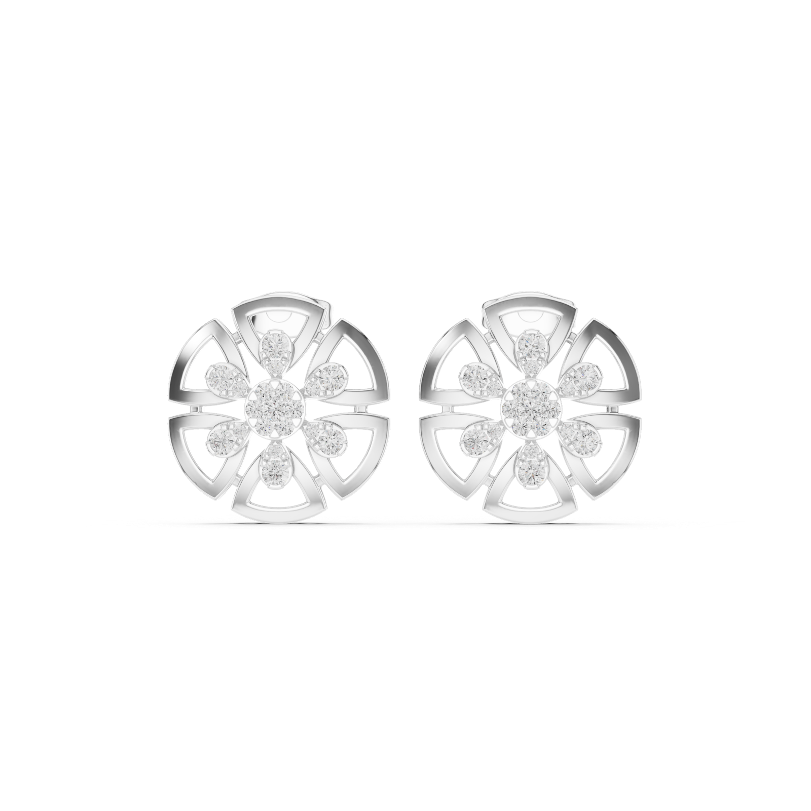 14K Solid Gold Lab Diamond Flower Cluster Earrings, White Gold