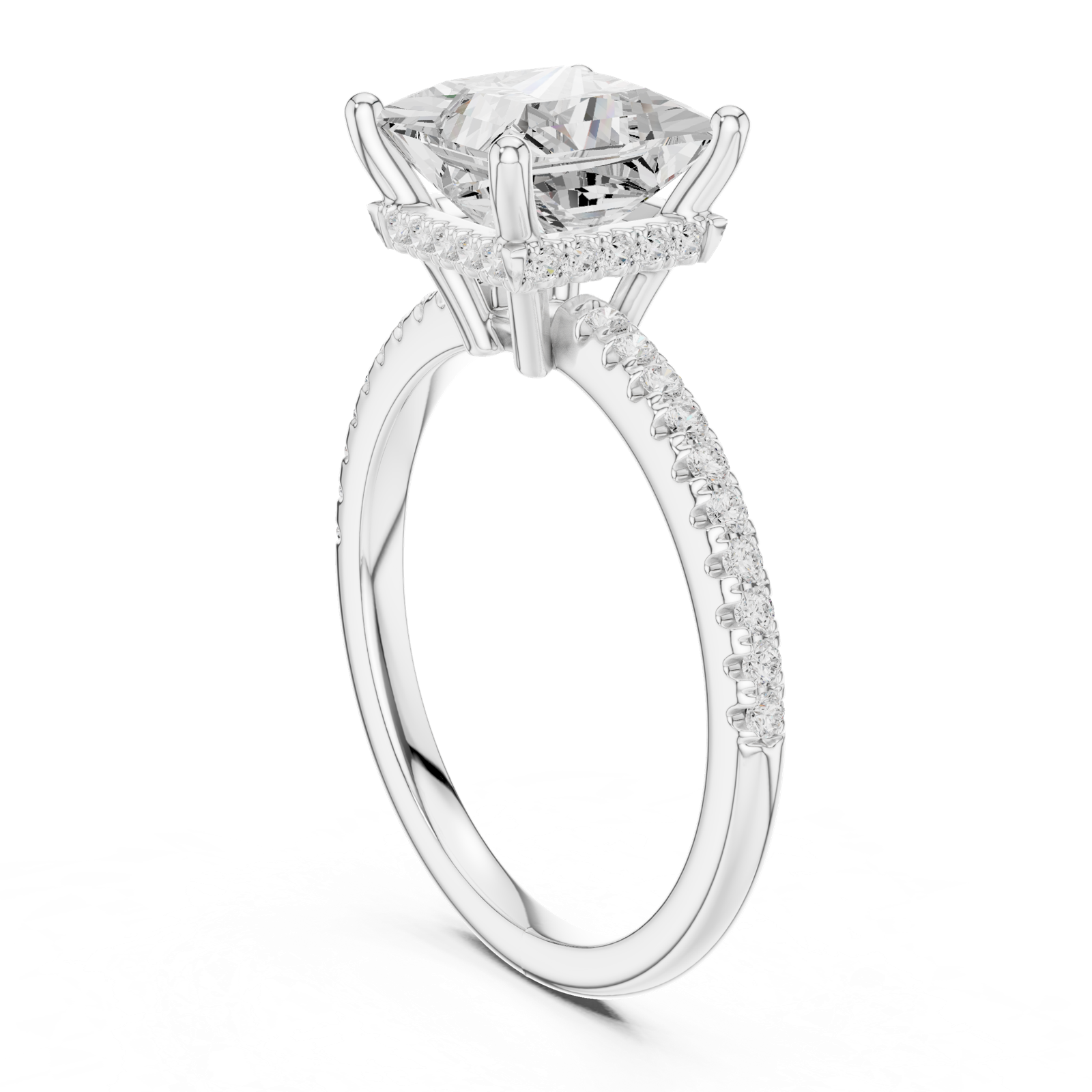 Gold Ring DDLR-177, Princess center stone, White Gold, view 1