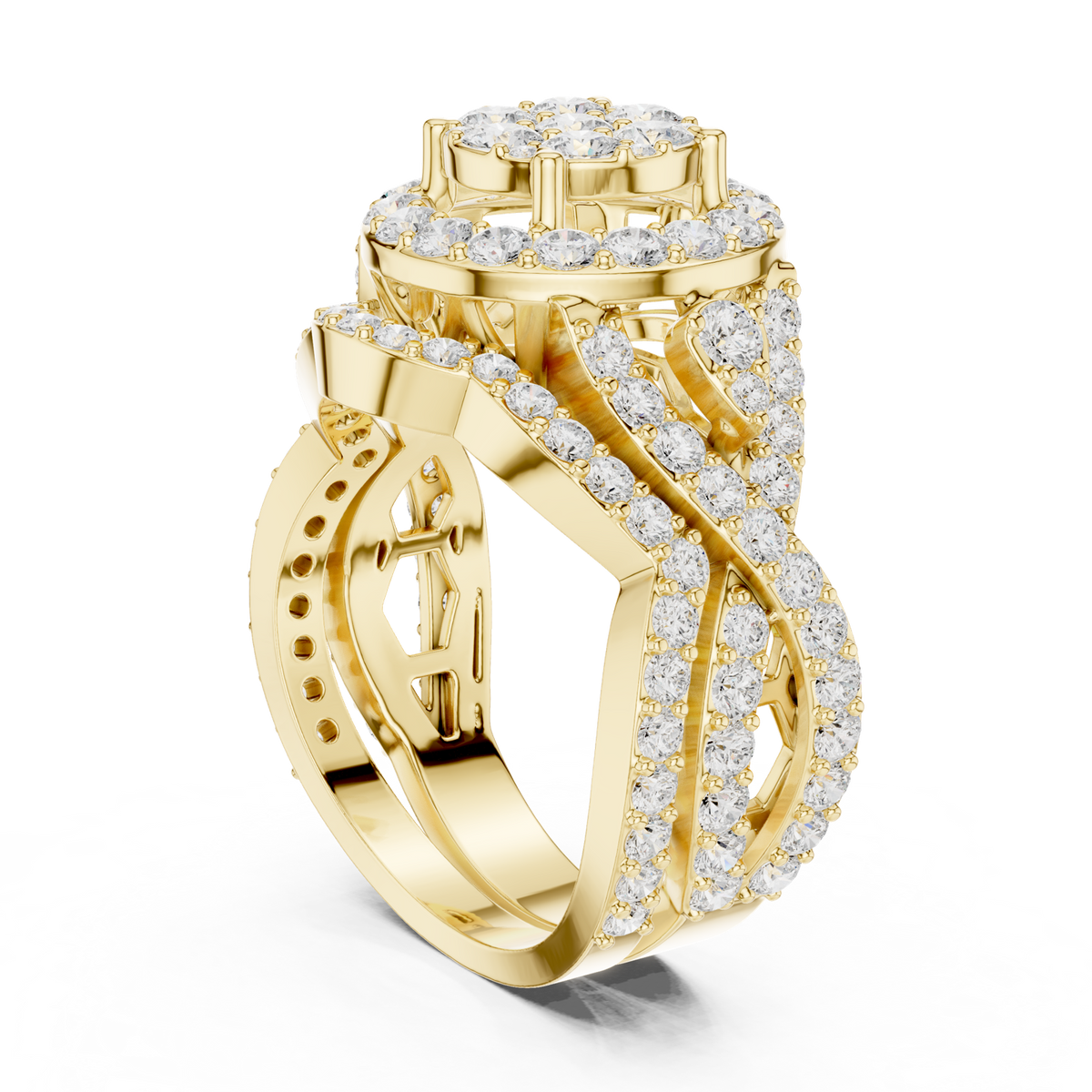 14K Solid Gold Lab Diamond Halo Ring, Yellow Gold, view 1