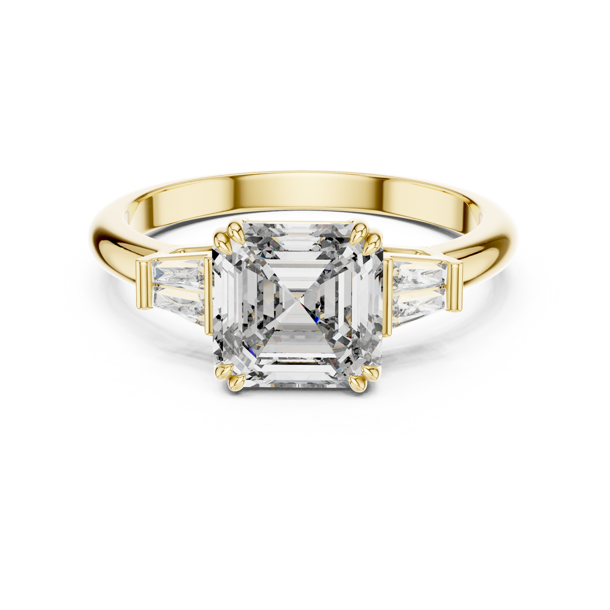 14K Solid Gold Lab Diamond Three-Stone Ring, Yellow Gold