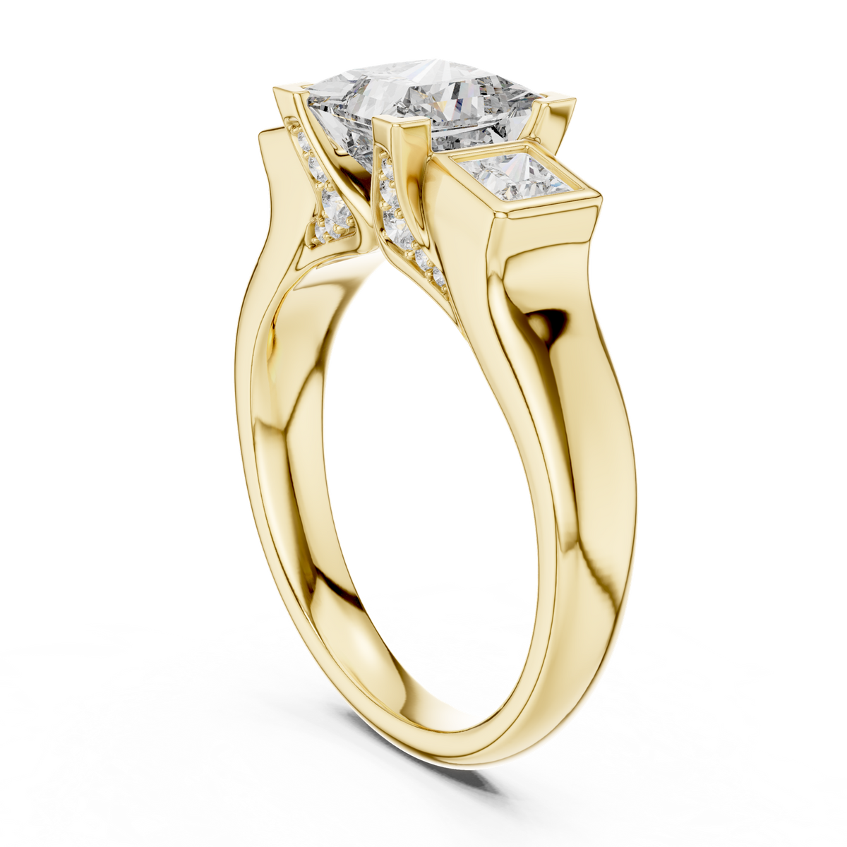 14K Solid Gold Lab Diamond Three-Stone Ring, Yellow Gold, view 1