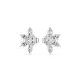 14K Solid Gold Lab Diamond Flower Cluster Earrings, White Gold
