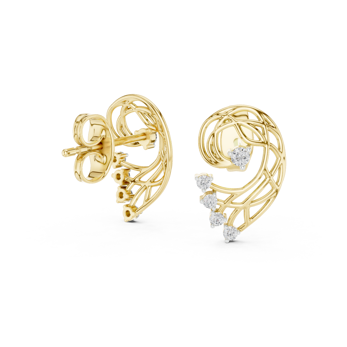14K Solid Gold Lab Diamond Stud Earrings, Yellow Gold, view 1