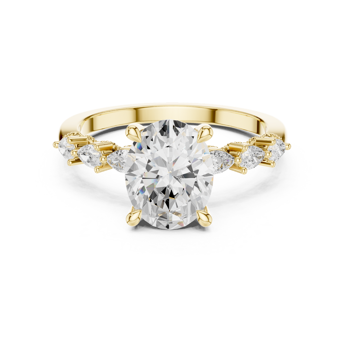 14K Solid Gold Lab Diamond Three-Stone Ring, Yellow Gold