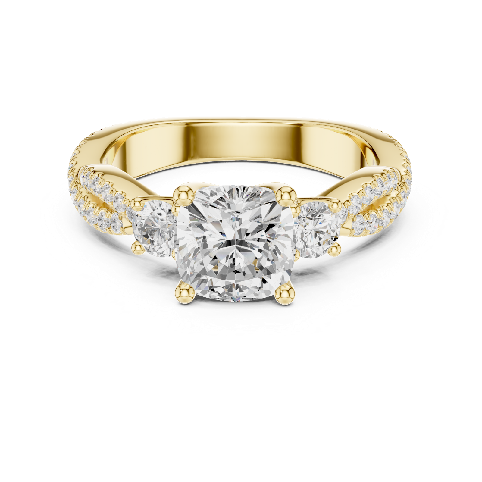 Gold Ring, Cushion center stone, Yellow Gold, view 4