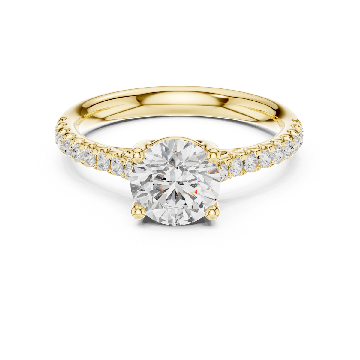 14K Solid Gold Lab Diamond Solitaire Ring, Yellow Gold