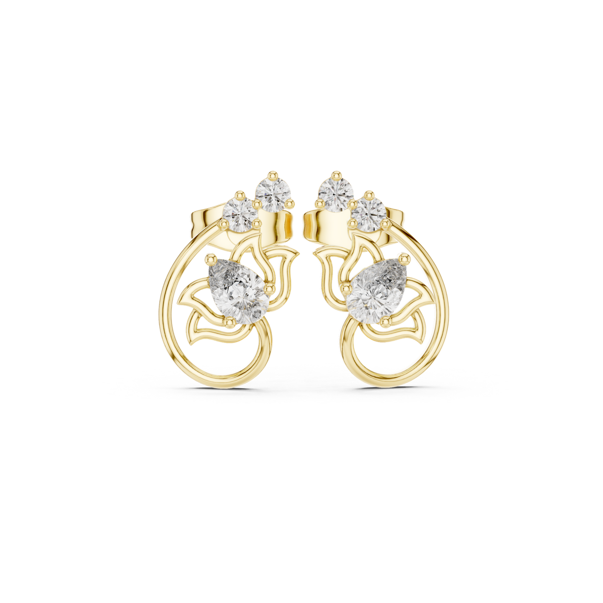 14K Solid Gold Lab Diamond Cluster Earrings, Yellow Gold