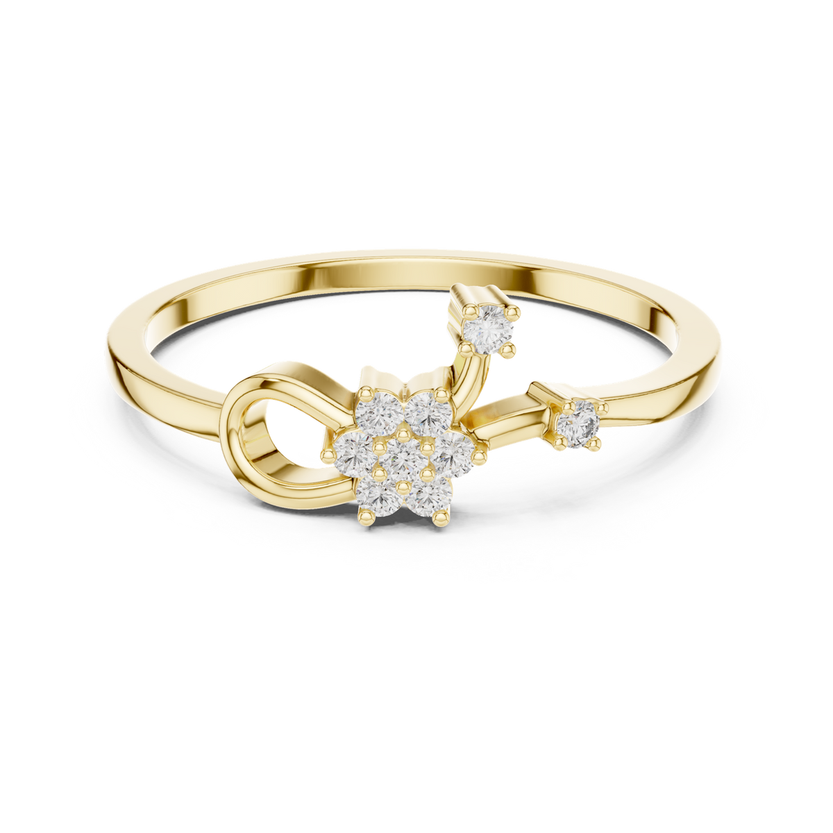 14K Solid Gold Lab Diamond Flower Cluster Ring, Yellow Gold