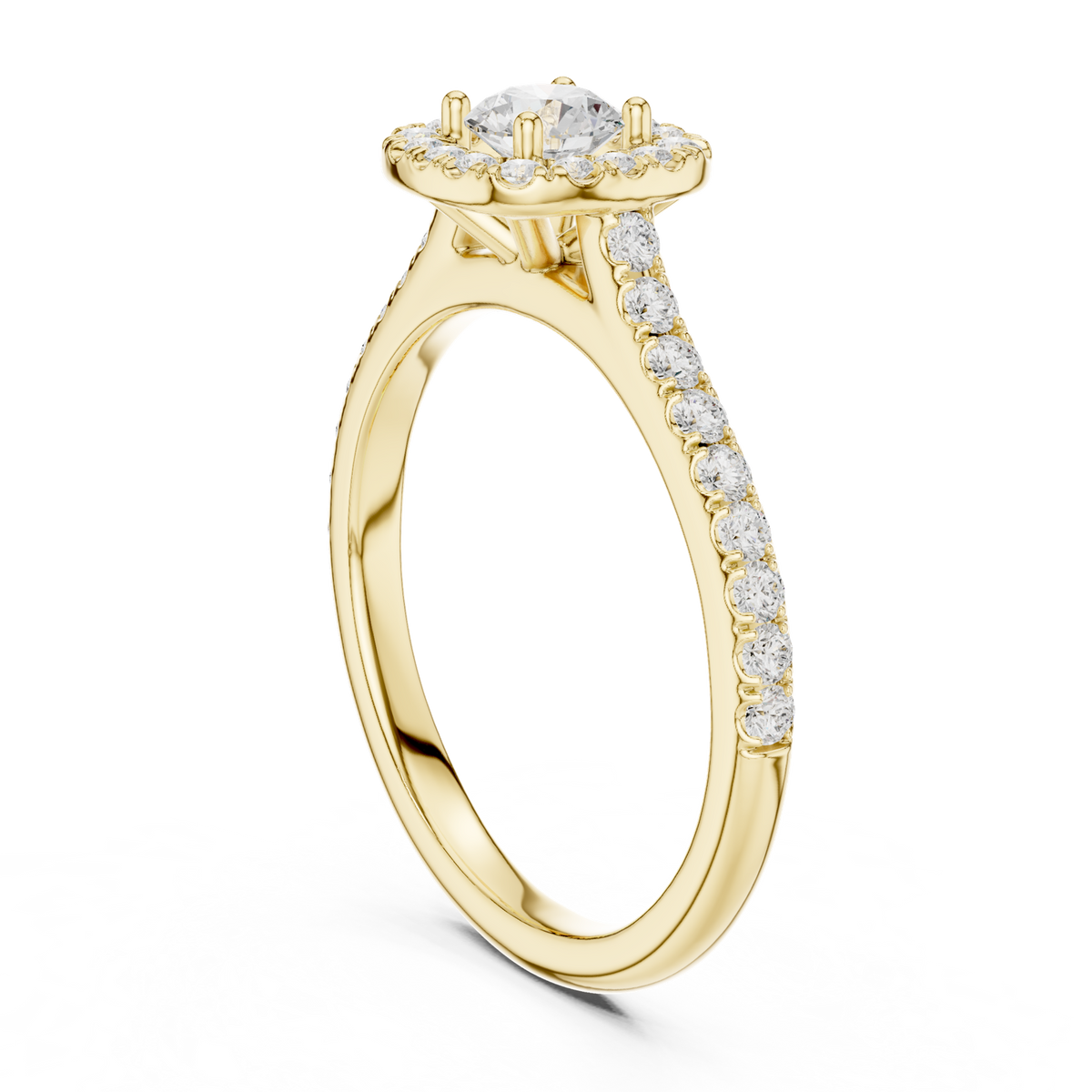 14K Solid Gold Lab Diamond Halo Ring, Yellow Gold, view 1
