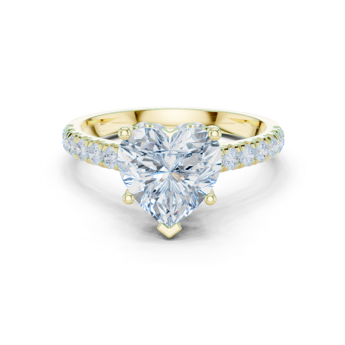 14K Solid Gold Lab Diamond Heart Solitaire Ring, Yellow Gold