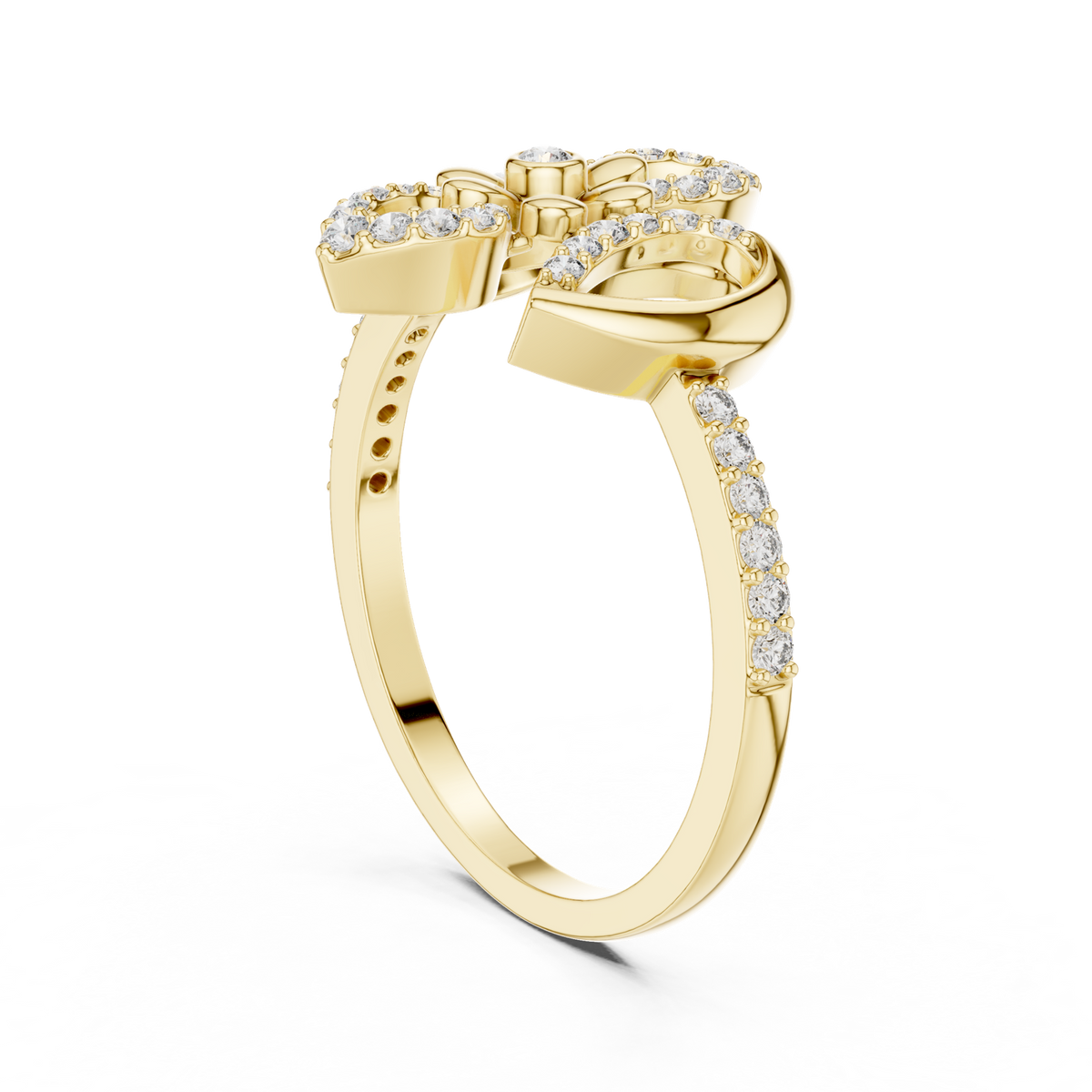 14K Solid Gold Lab Diamond Clover Cluster Ring, Yellow Gold, view 1