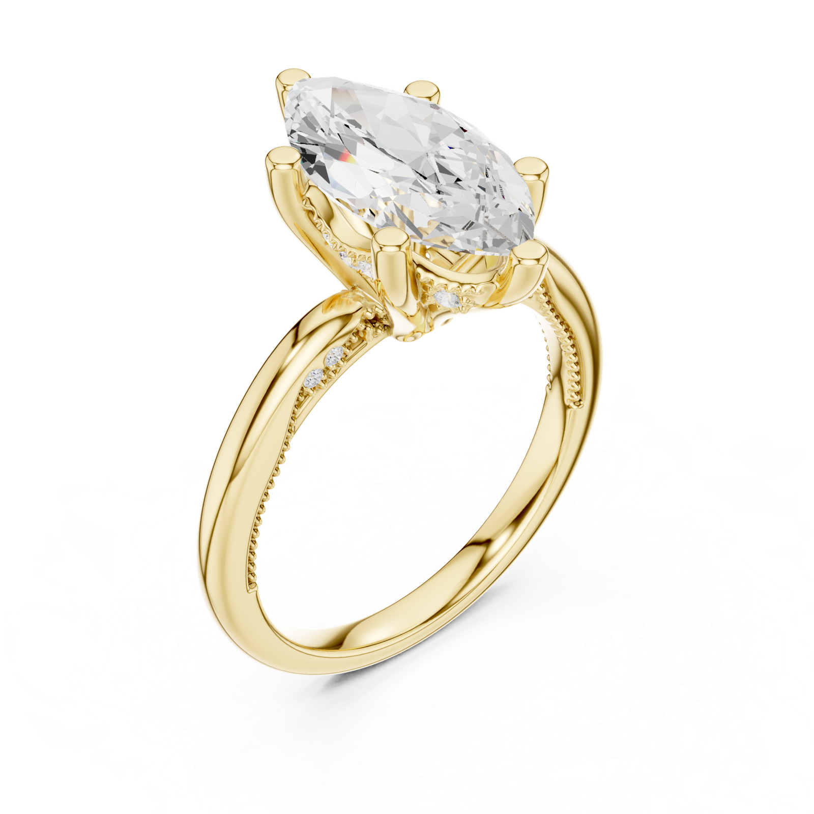 Gold Ring DDLR-175, Marquise center stone, Yellow Gold, view 2