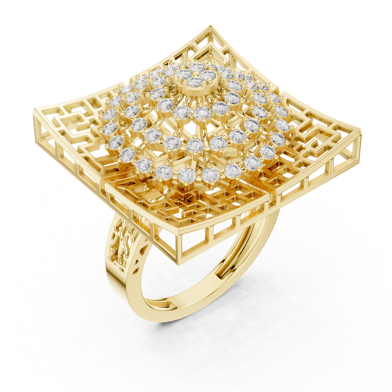 14K Solid Gold Lab Diamond Signet Ring, Yellow Gold, view 2