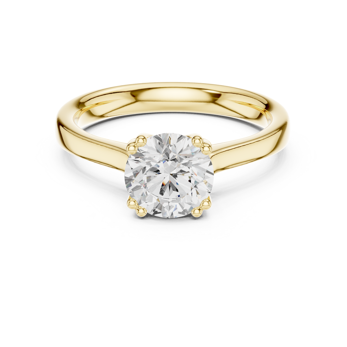 14K Solid Gold Lab Diamond Solitaire Ring, Yellow Gold