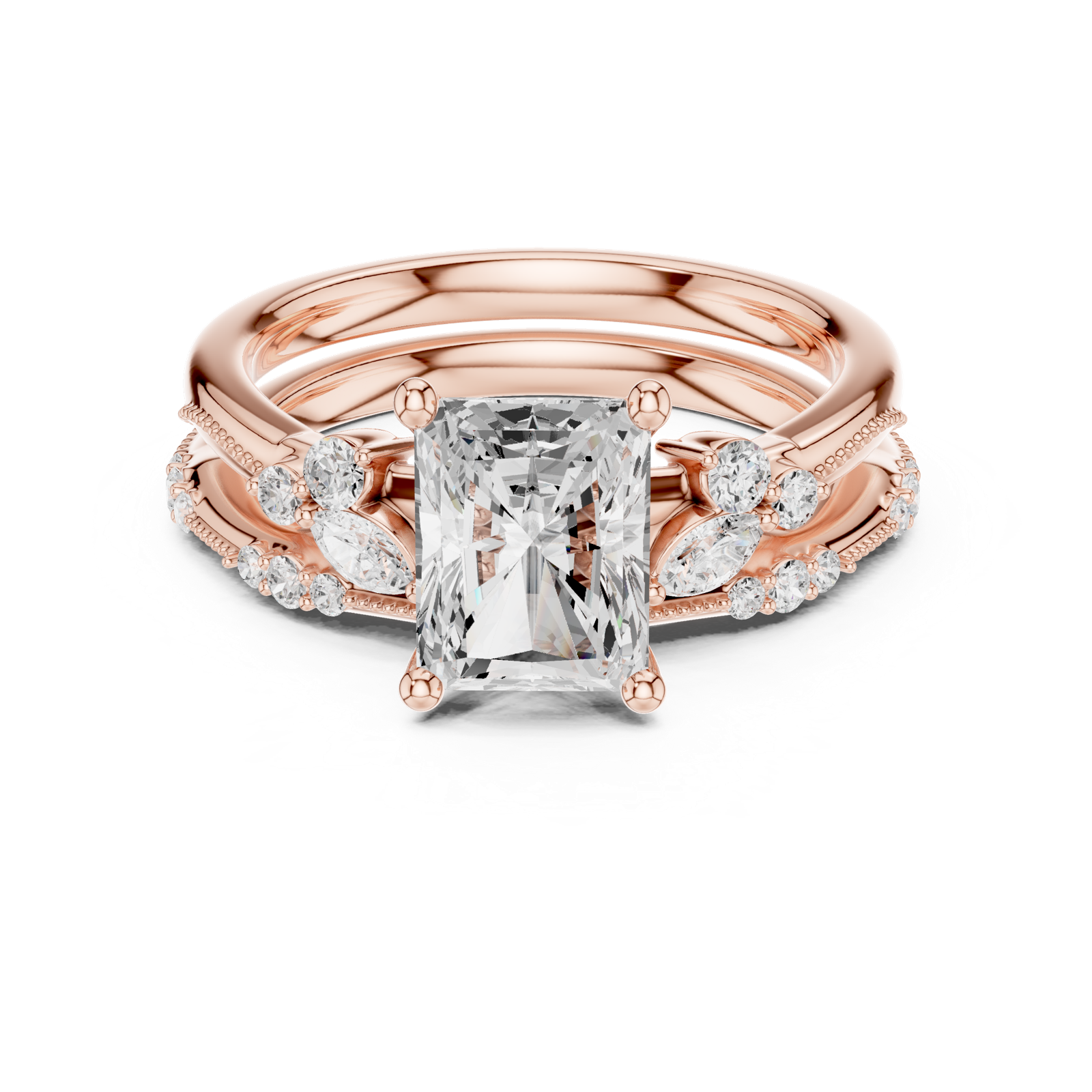 Gold Ring DDLR-299, Radiant center stone, Rose Gold, view 4