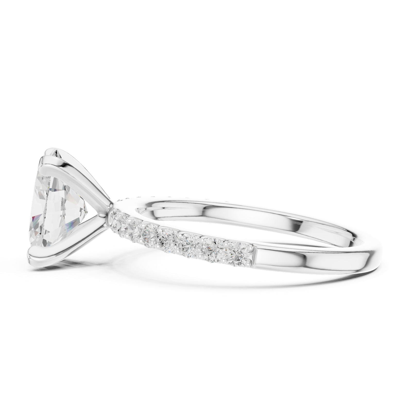 Gold Ring DDLR-040, Oval center stone, White Gold, view 3