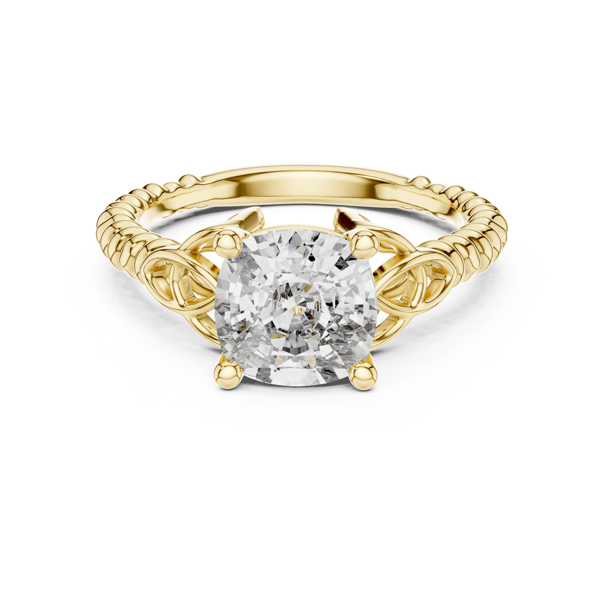 14K Solid Gold Lab Diamond Vintage Ring, Yellow Gold