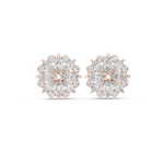 14K Solid Gold Lab Diamond Flower Cluster Earrings, Rose Gold