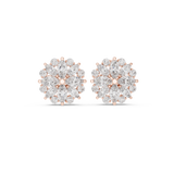 14K Solid Gold Lab Diamond Flower Cluster Earrings, Rose Gold