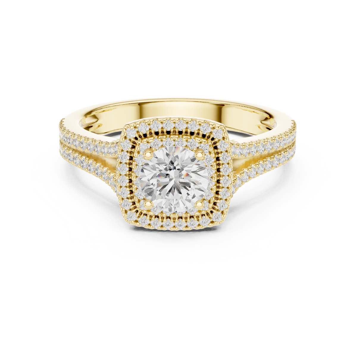 14K Solid Gold Lab Diamond Halo Ring, Yellow Gold