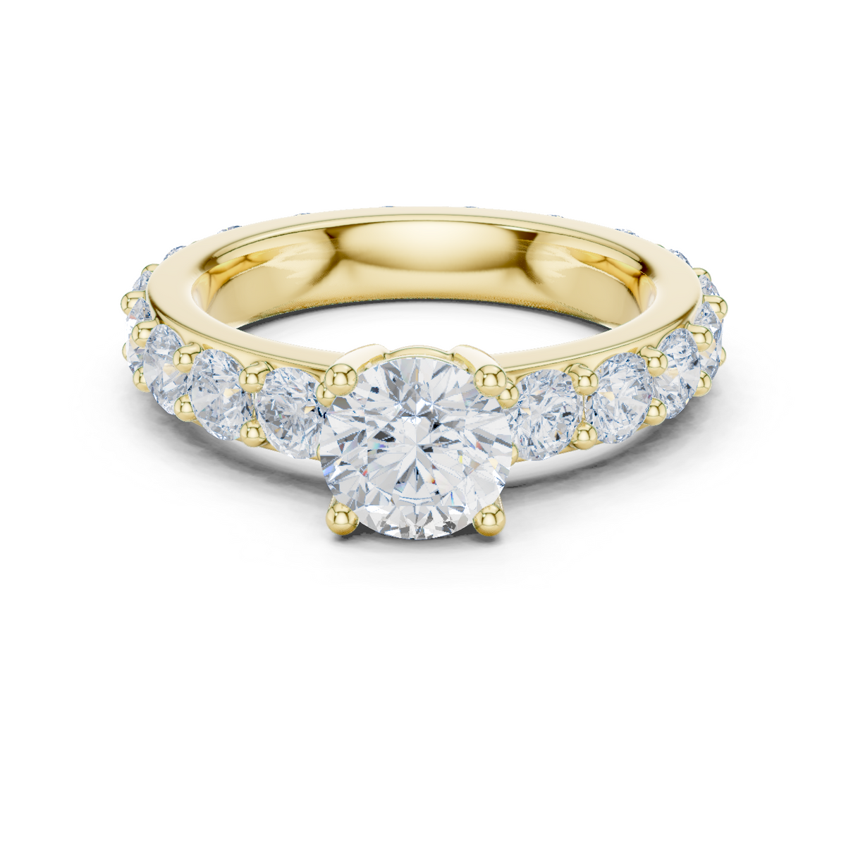 14K Solid Gold Lab Diamond Three-Stone Ring, Yellow Gold
