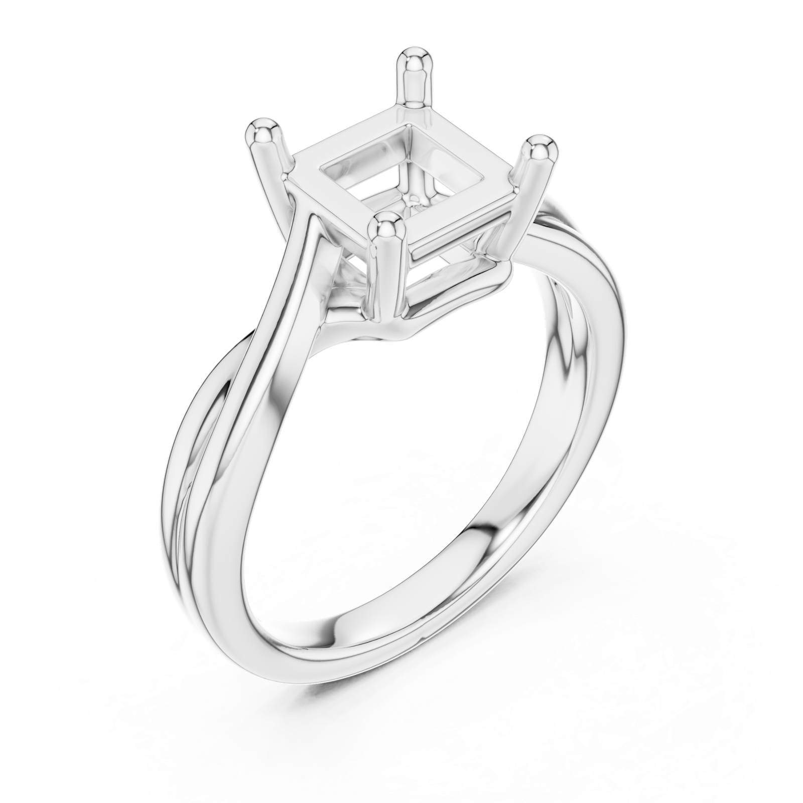 Gold Twisted Band Solitaire Engagement Ring, Princess center stone, White Gold, view 2