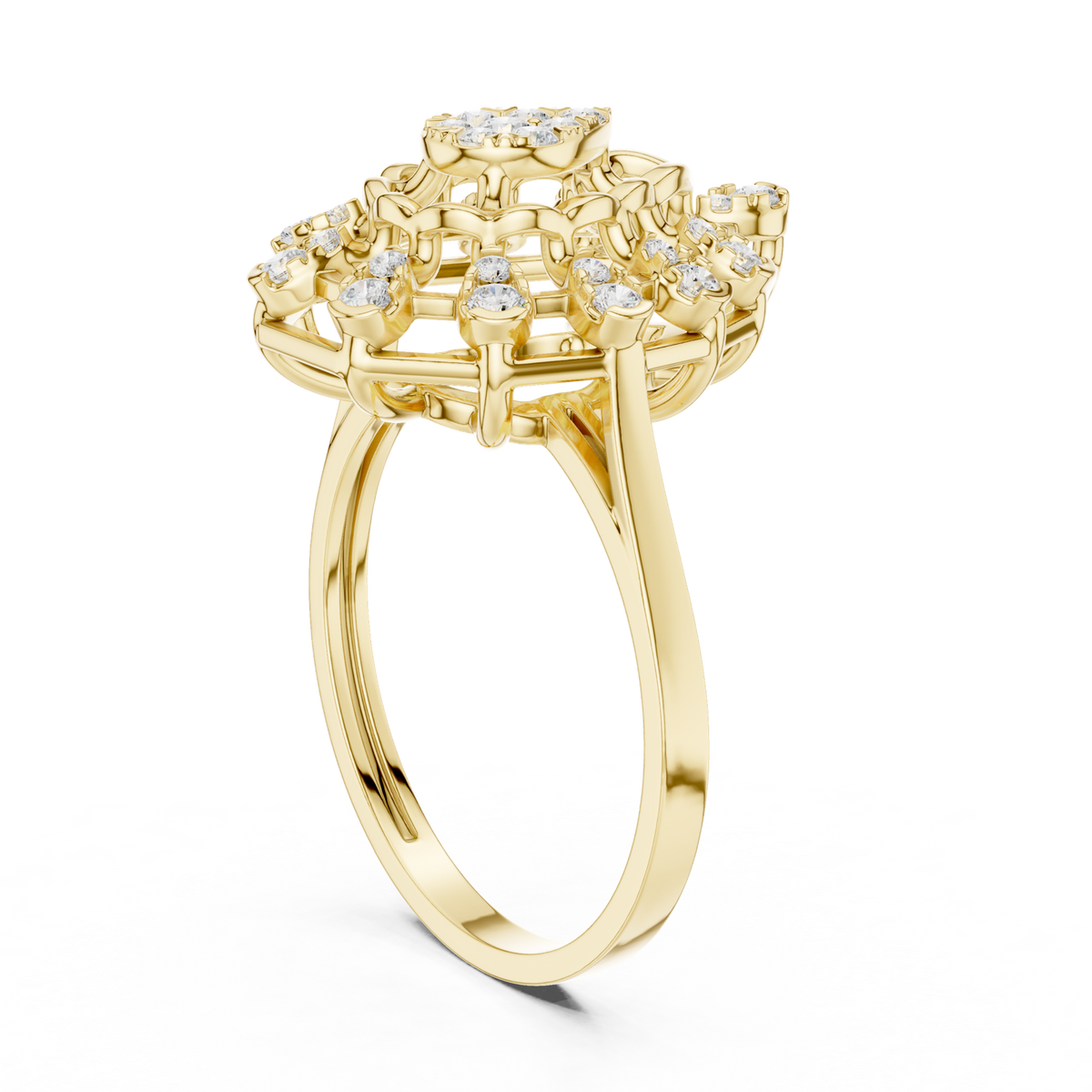 14K Solid Gold Lab Diamond Cluster Ring, Yellow Gold, view 1
