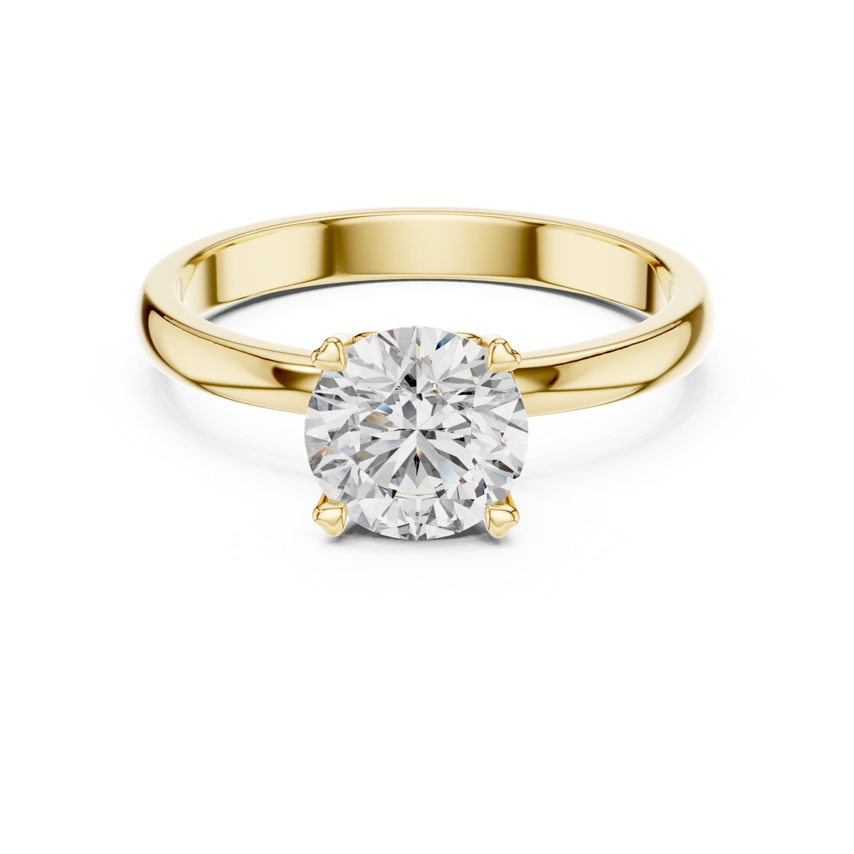 14K Solid Gold Lab Diamond Solitaire Ring, Yellow Gold